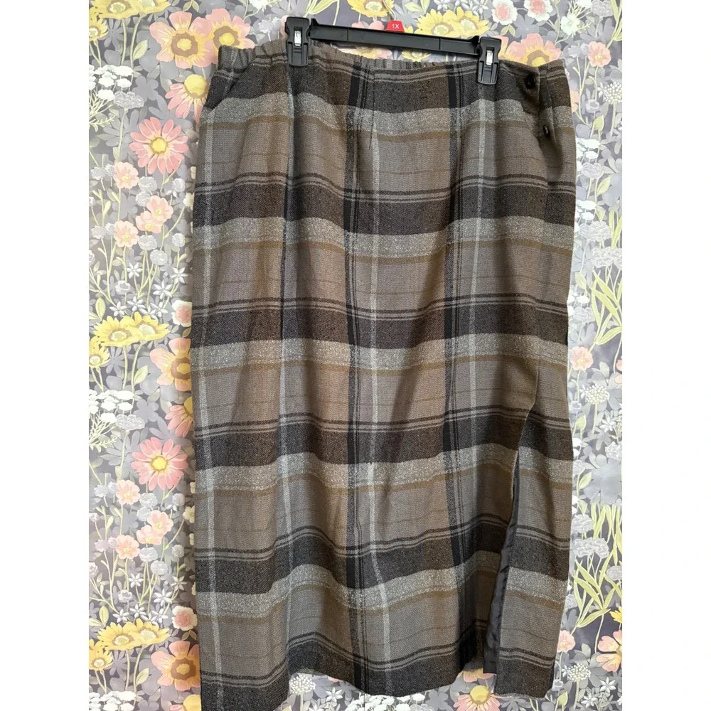Cato Woman Plaid Midi Skirt Elastic Waist Side Slit‎ Lined Womens 18W